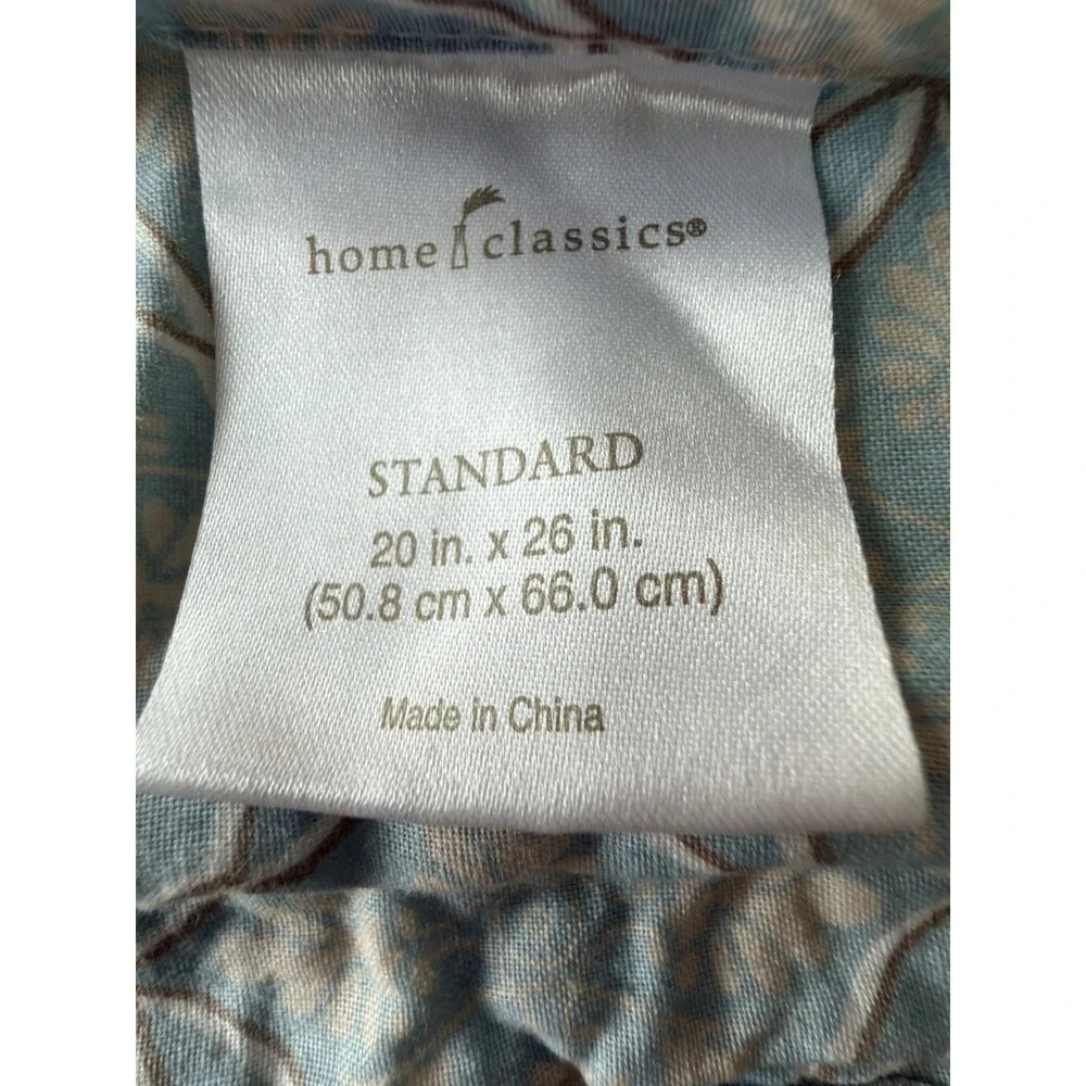 Home Classics Set of 2 Quilted Pillow Shams Floral Blue Green Cotton Standard